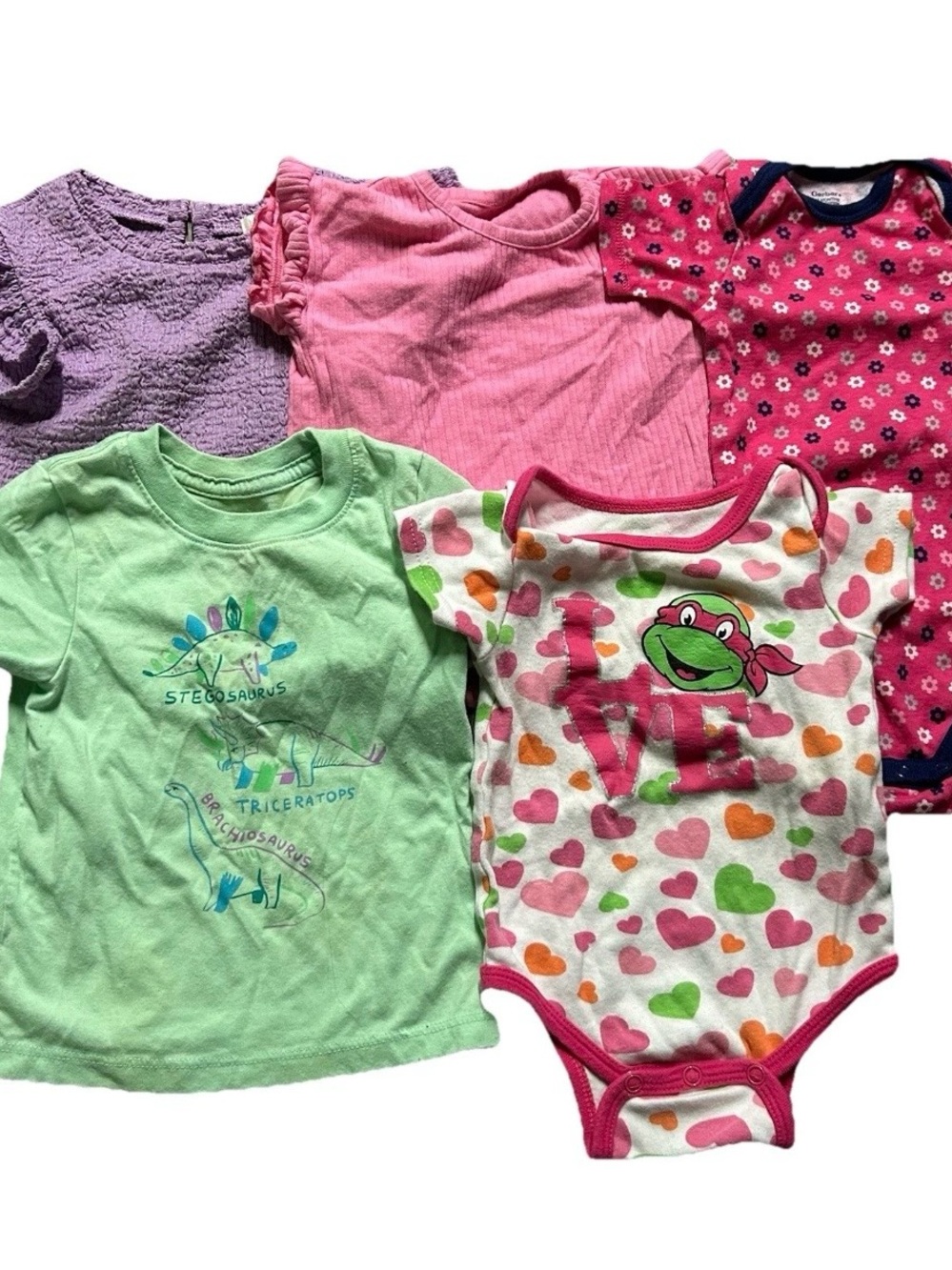 Baby Girl Summer Tops Bodysuits T Shirts Pink Purple Floral Size 12 Months